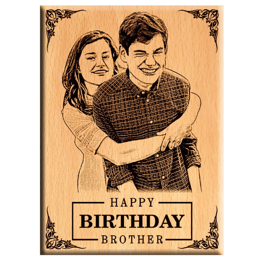 Giftanna Birthday gifts for Brother - Wooden Engraved Photo Plaques 